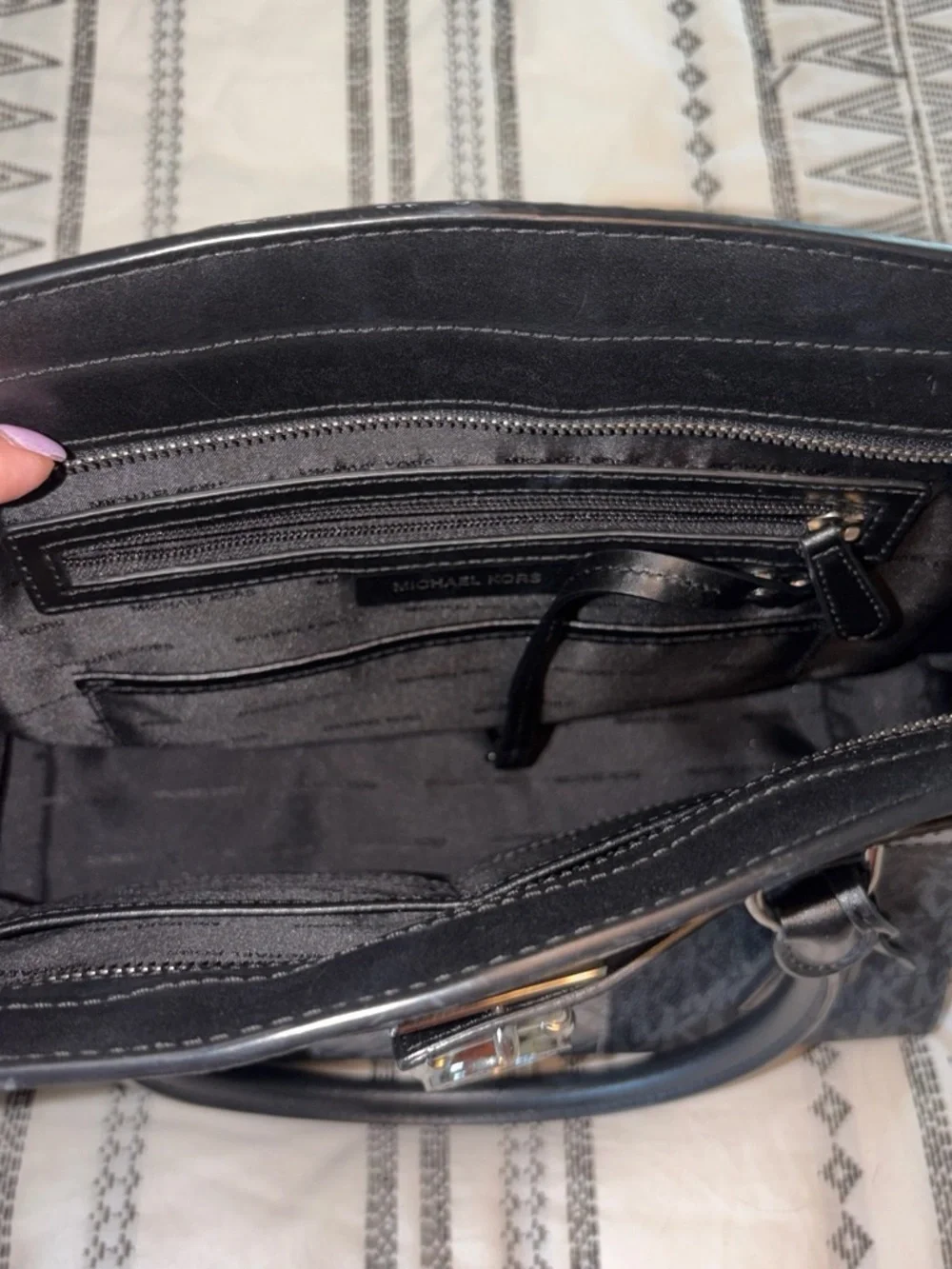 Michael Kors Black Tote with Metallic Silver Croc-Embossed Center